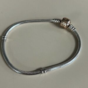 Pandora Silver Snake Chain Bracelet with Rose Gold Clasp